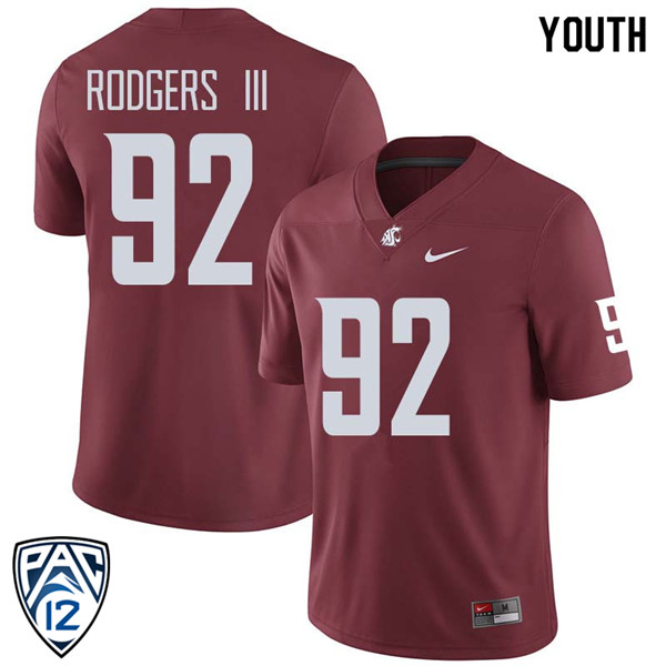 Youth #92 Willie Rodgers III Washington State Cougars College Football Jerseys Sale-Crimson